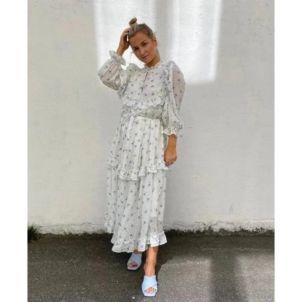 NWOT $299 STELLA NOVA Barbara Floral Ruffled Tiered Midi Dress - Cottagecore